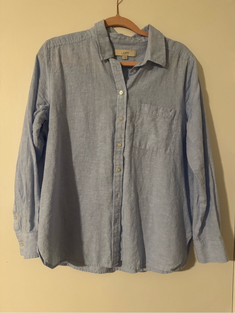 LOFT Blue Linen Cotton Everyday Shirt Large SP23